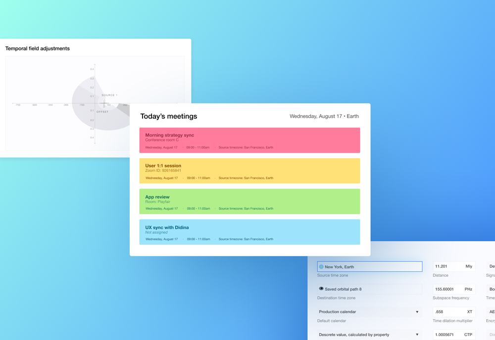 Calendar Calculator feature showing today's meetings in the Calendar interface